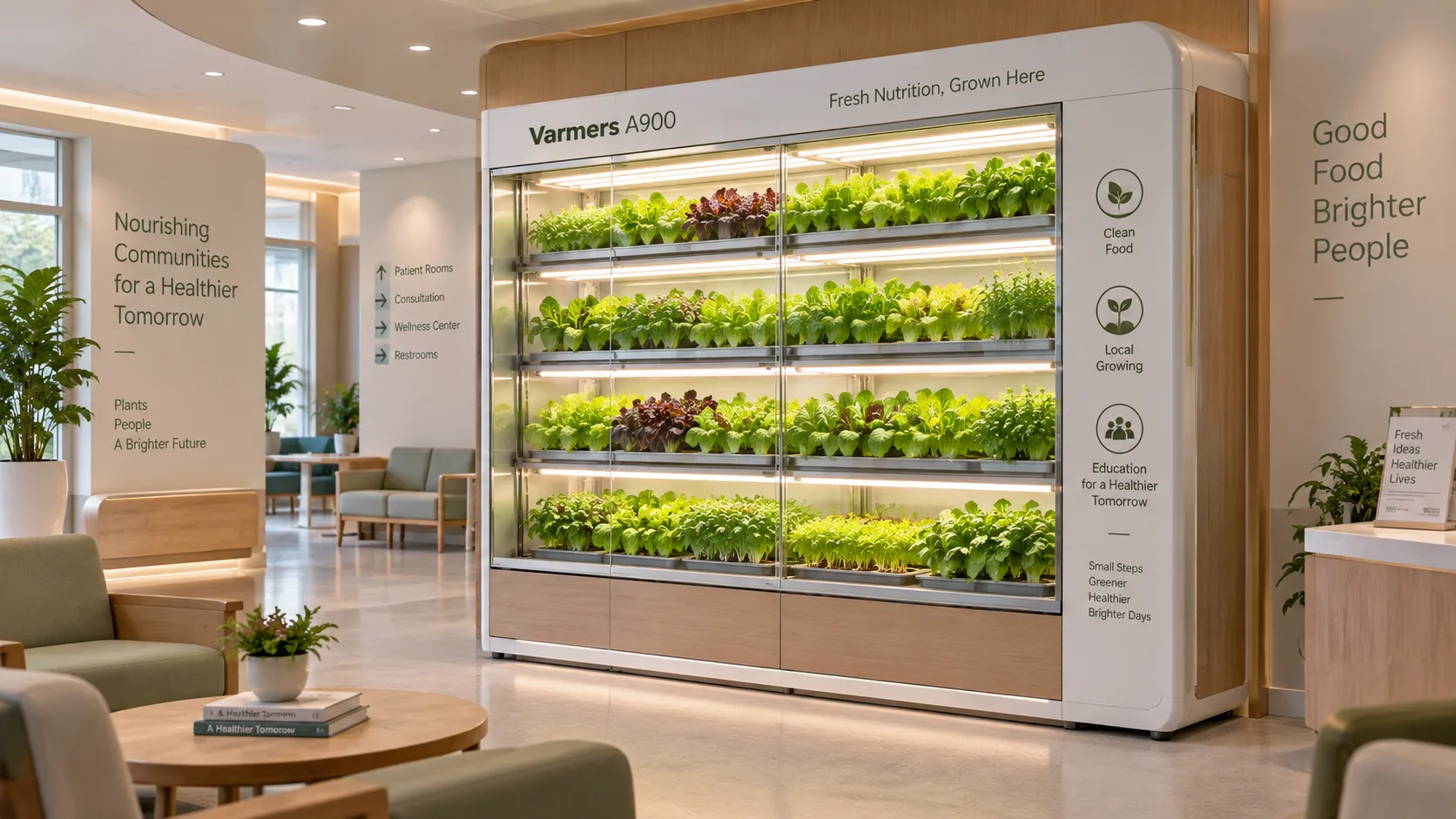 A900 vertical farm cabinet in a healthcare interior