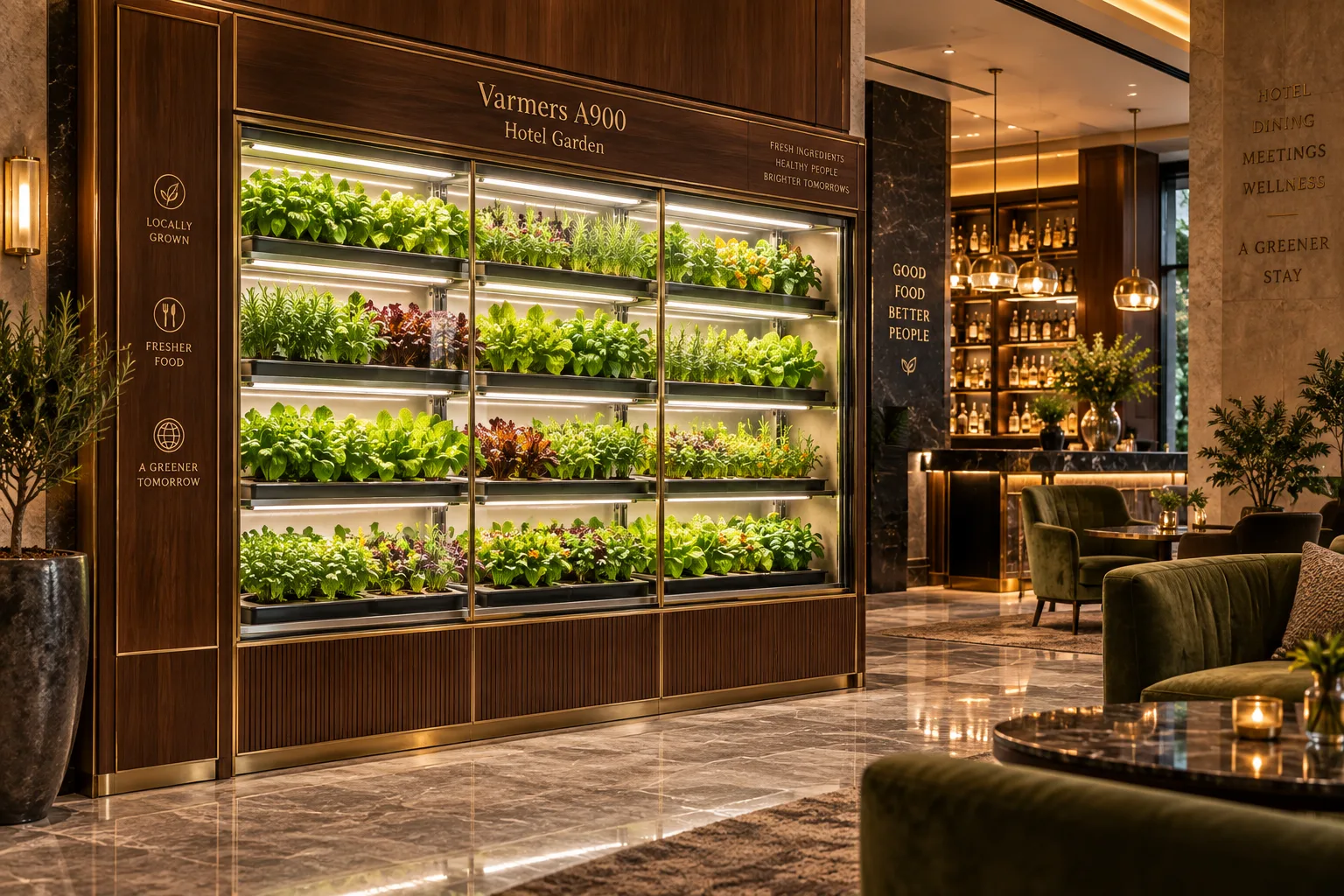 A900 vertical farm cabinet in a hotel interior