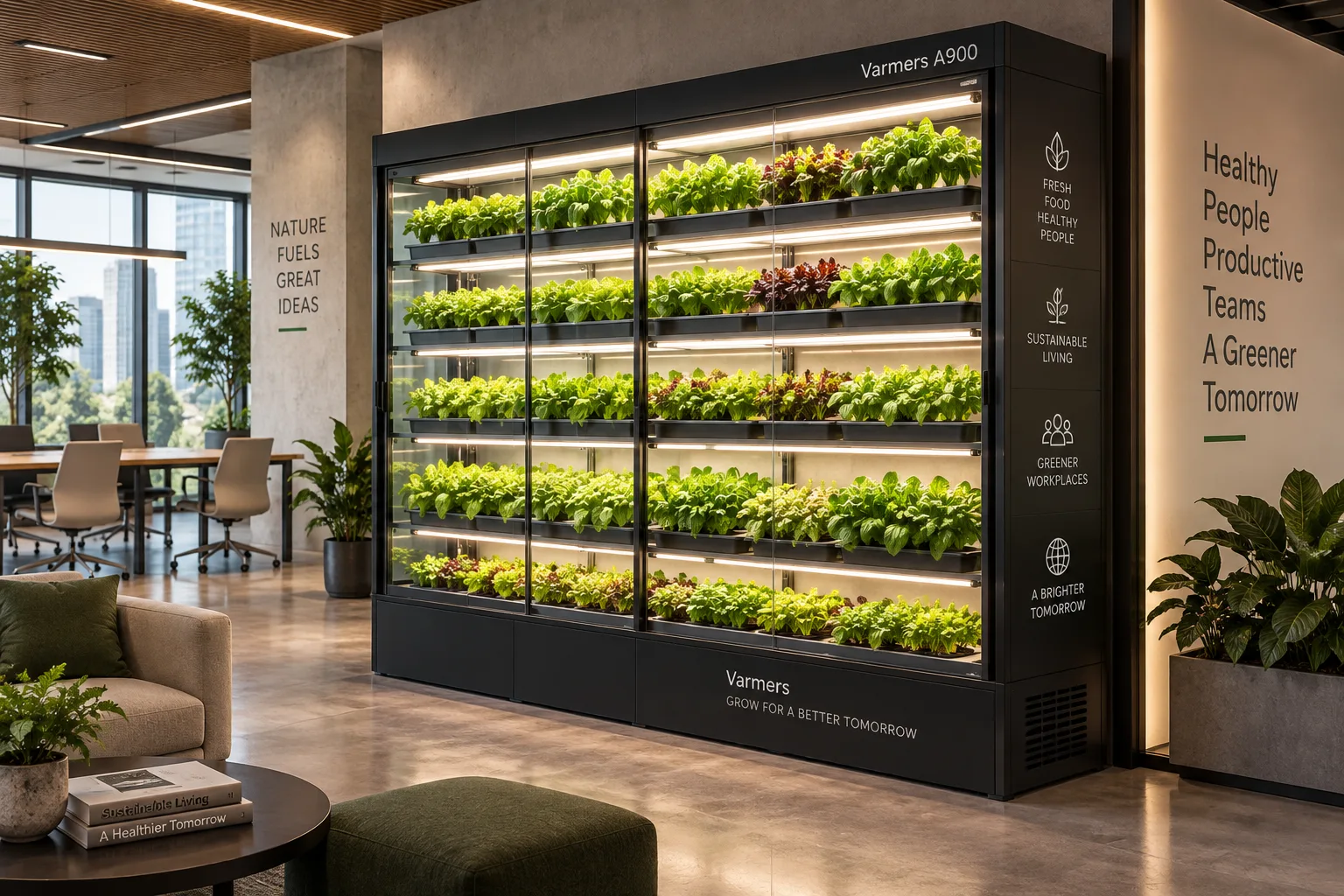 A900 vertical farm cabinet in a office interior