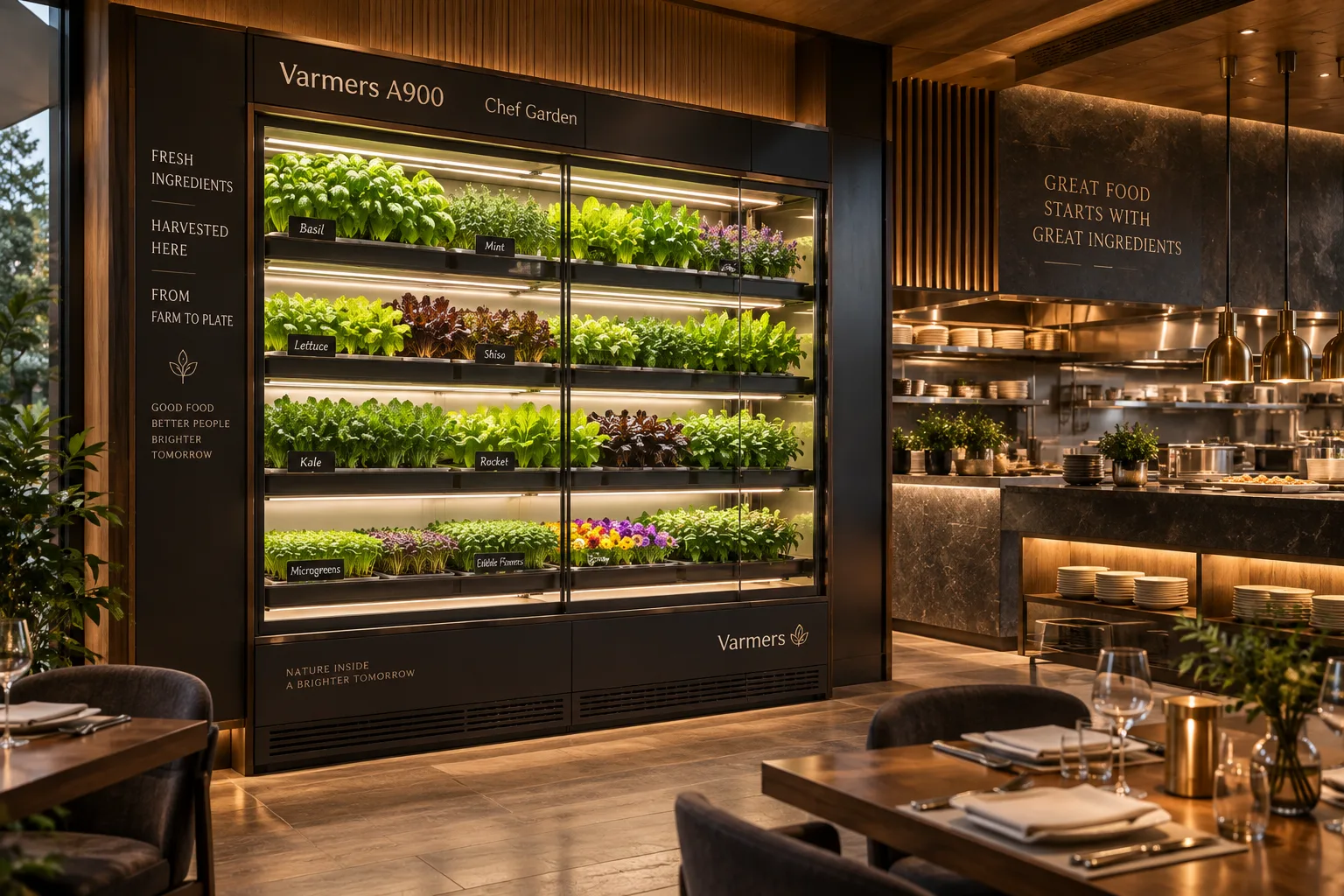 A900 vertical farm cabinet in a restaurant interior